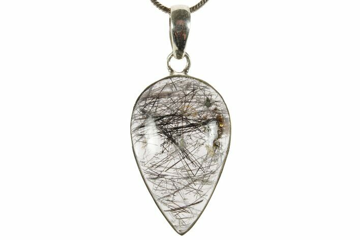 Glassy Tourmalinated Quartz Pendant - Sterling Silver #369894